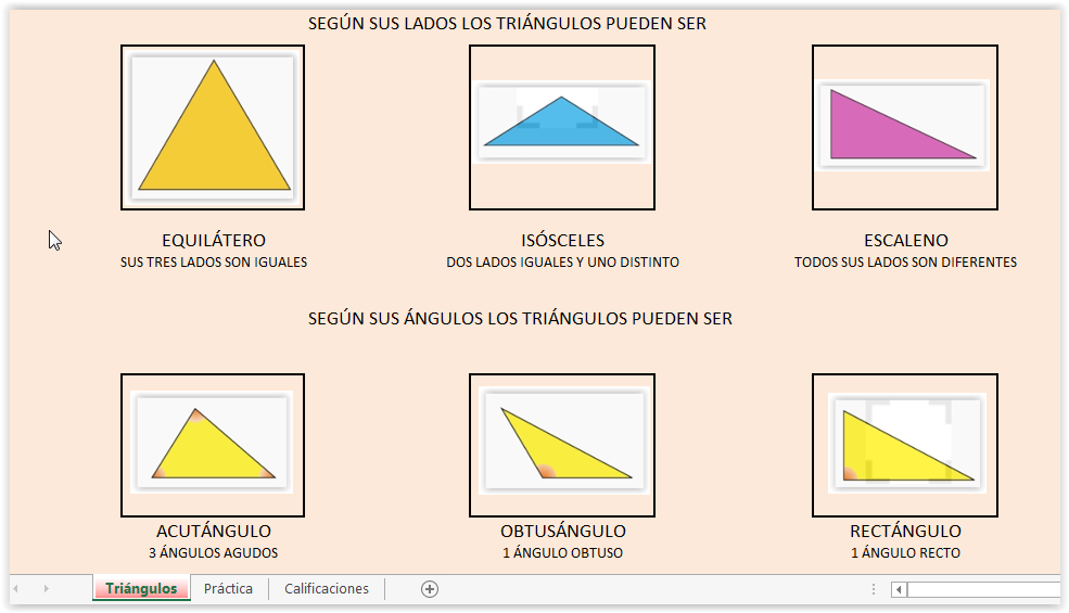 En esta pestaña nos encontramos con las diferentes clasificaciones de triángulos que tenemos