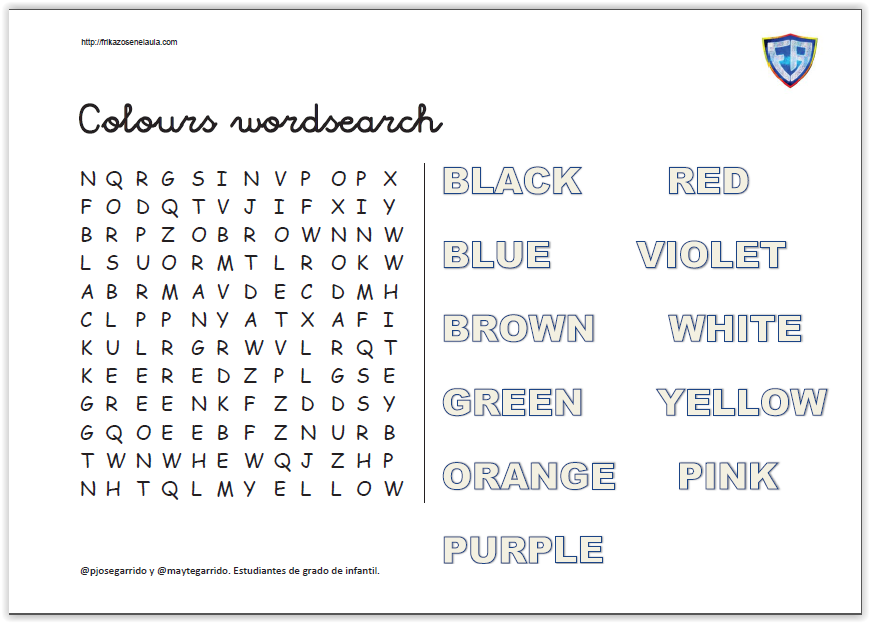 Colours wordsearch